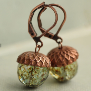 Speckled Green Acorn Earrings